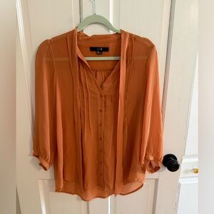 Y2K Forever 21 Rust Sheer Button Up Blouse M Lightweight Flowy Spring